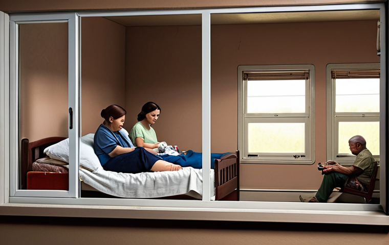 **
"A family safely sheltering indoors during a radiation emergency, following government guidelines. Emphasize closed windows, emergency kit, and calm demeanor."
**