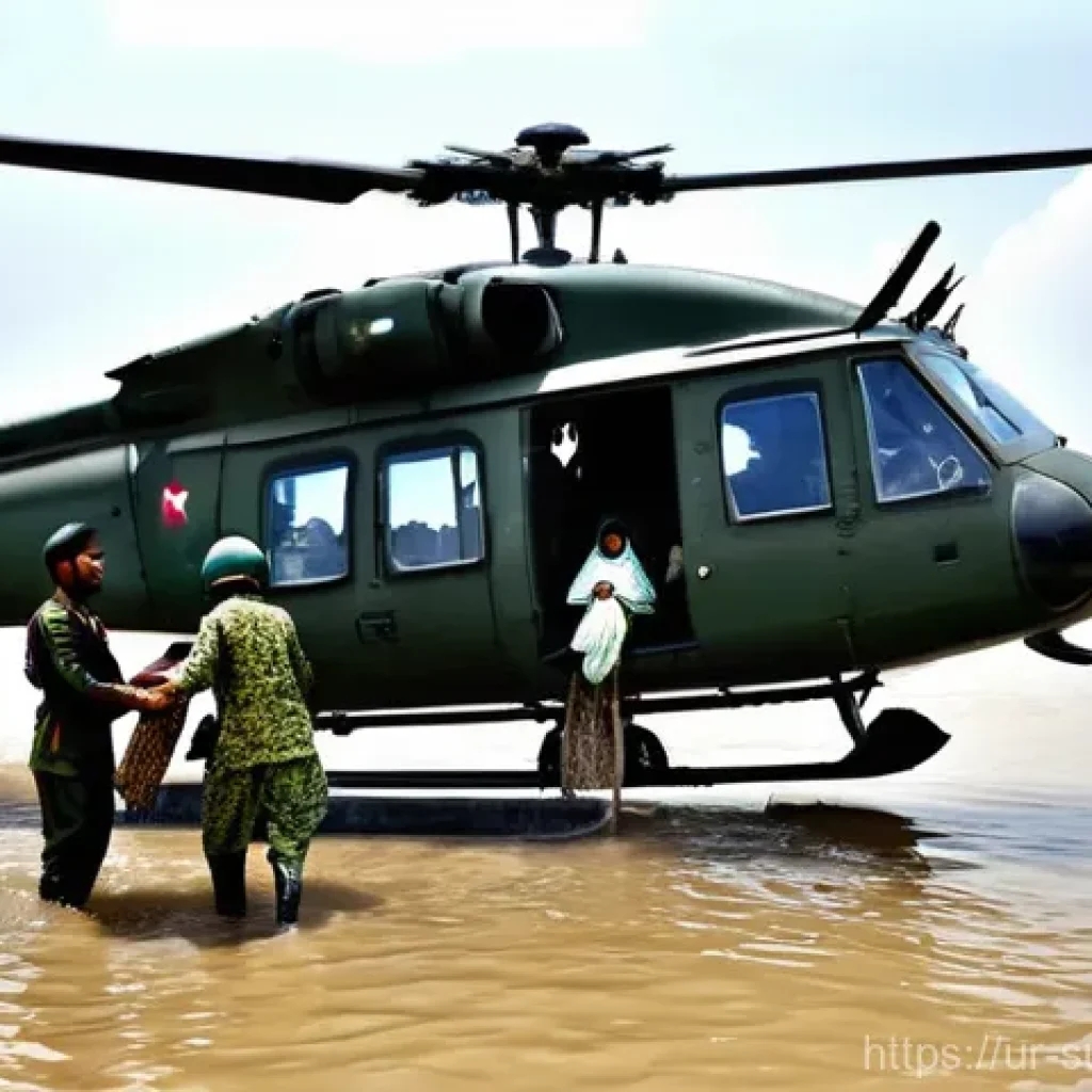 재난 구조대 역할 - Heroic Pakistan Armed Forces in Flood Relief**
A powerful and compassionate image depicting Pakista...
