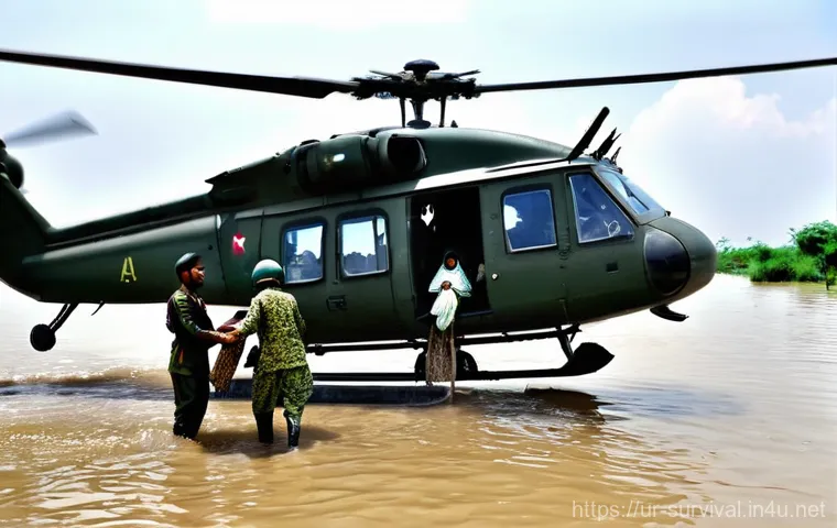 재난 구조대 역할 - Heroic Pakistan Armed Forces in Flood Relief**
A powerful and compassionate image depicting Pakista...