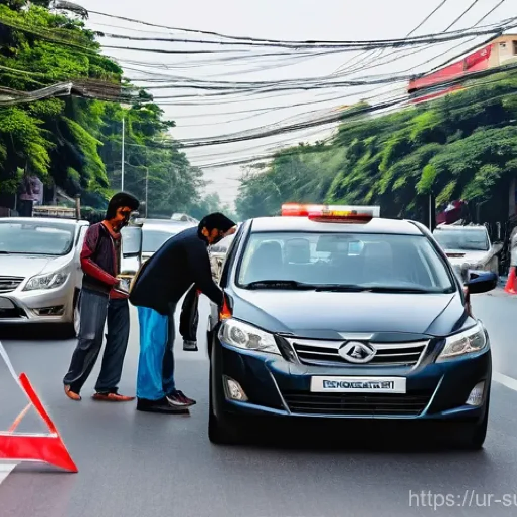 사고 발생 시 사고 기록법 - **Prompt:** A chaotic yet controlled scene immediately after a minor car accident on a bustling urba...