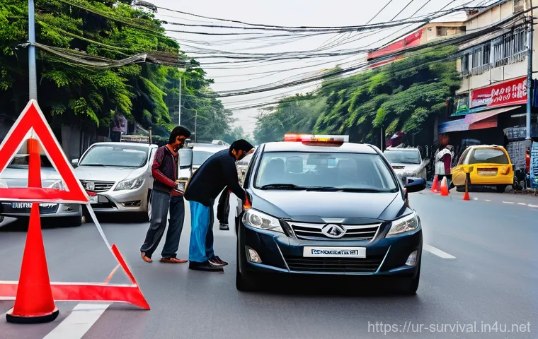사고 발생 시 사고 기록법 - **Prompt:** A chaotic yet controlled scene immediately after a minor car accident on a bustling urba...