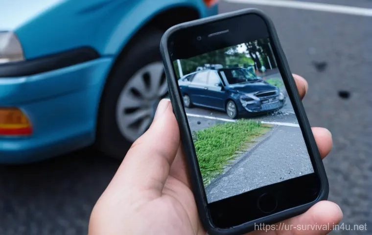 사고 발생 시 사고 기록법 - **Prompt:** A chaotic yet controlled scene immediately after a minor car accident on a bustling urba...