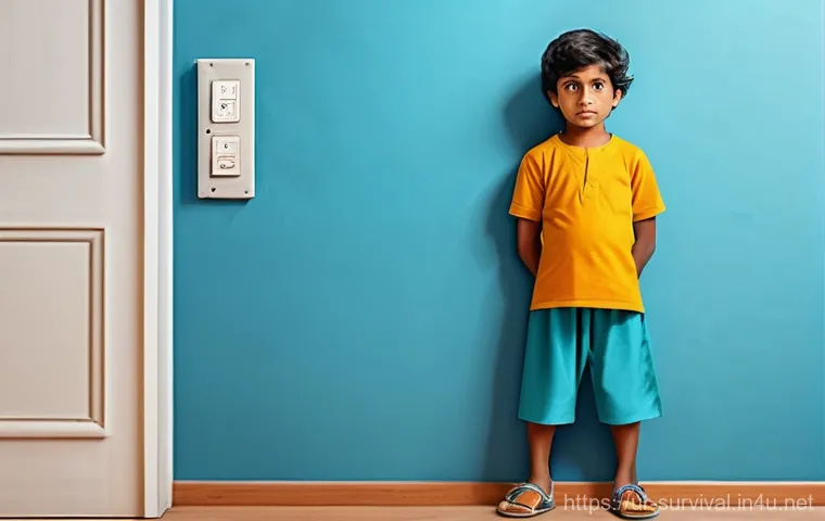 전기 사고 대처법 - **Prompt:** A vivid, realistic indoor scene depicting the immediate aftermath of a minor electrical ...