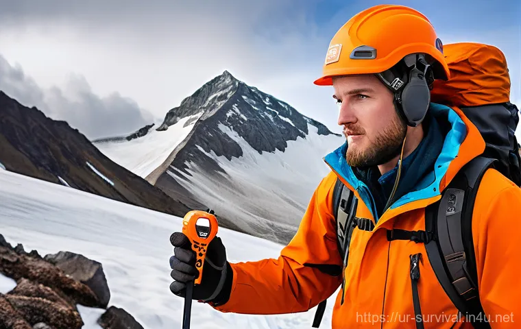 긴급 구조 신호 발신기 사용법 - **Prompt 1: Mountain Adventurer with PLB**
"A determined adventurer, approximately in their late...