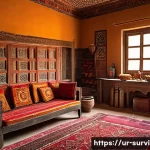 겨울철 추위 대비 생존법 - A cozy living room scene in a traditional Pakistani home during winter, featuring thick foam insulat...