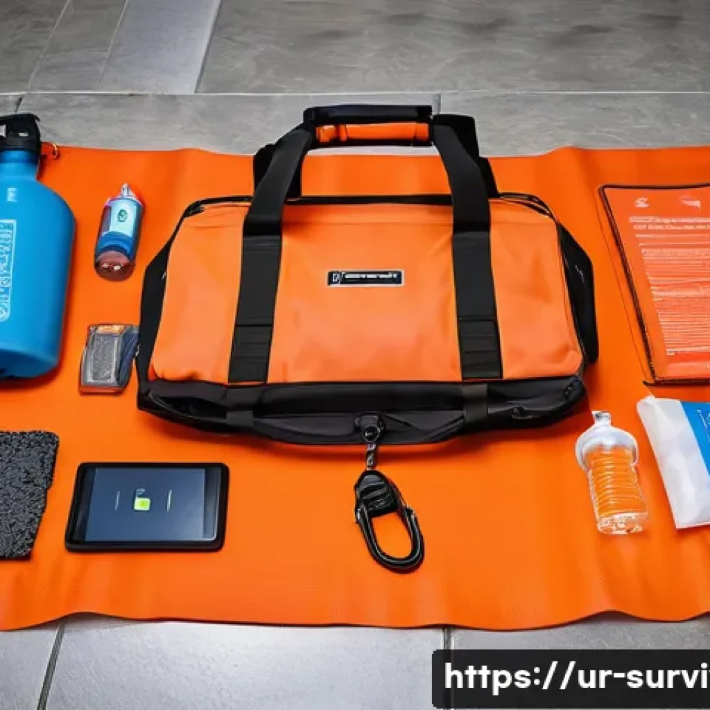 홍수 대비 생존 장비 - A detailed scene showing an emergency flood preparedness kit laid out on a traditional Pakistani flo...