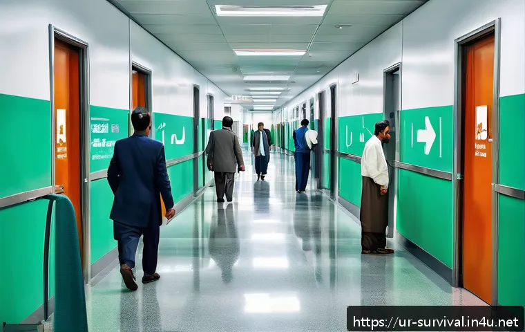 비상구 찾는 법 - A detailed scene inside a modern office building in Pakistan during an emergency drill, showing clea...